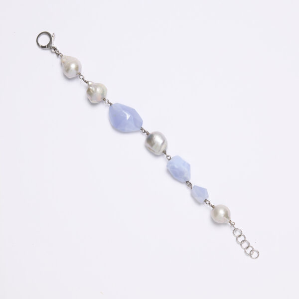 Bracciale rilegato in Calcedonio e Perle