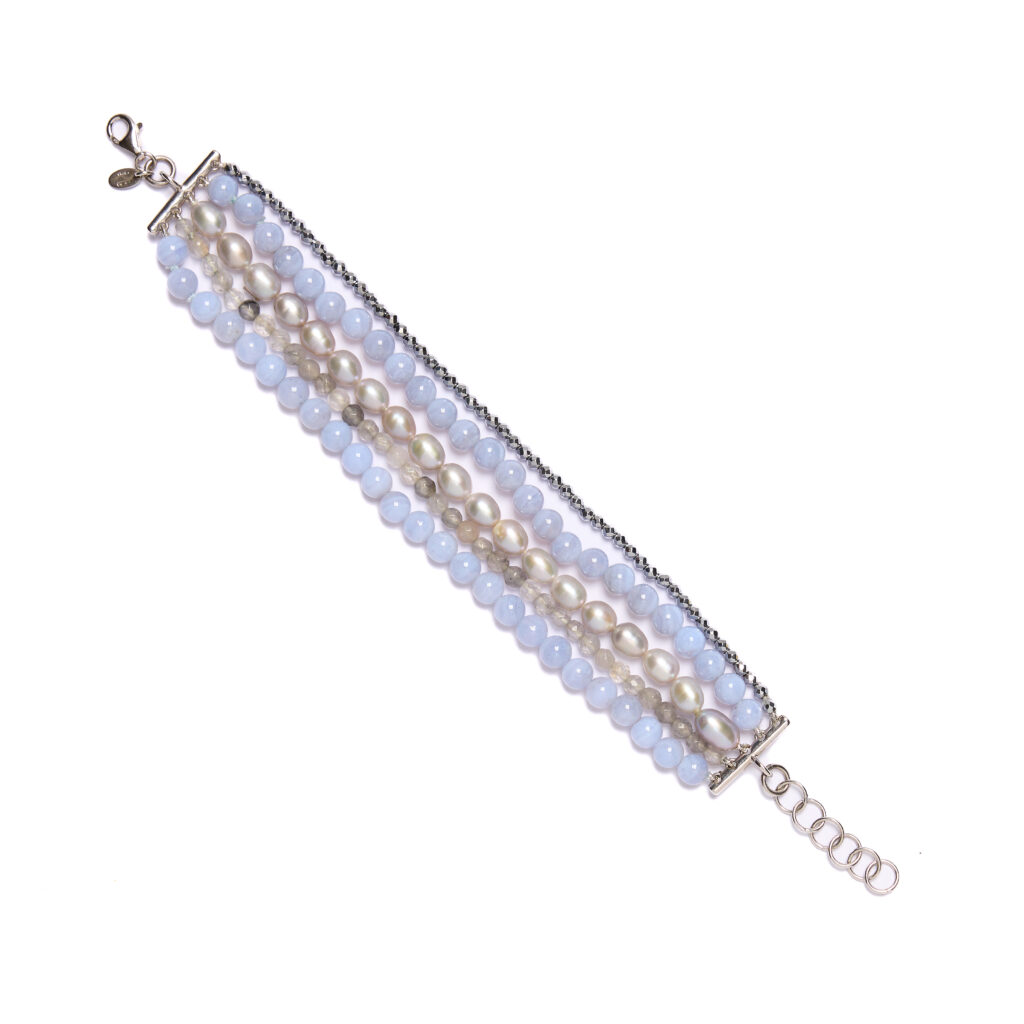 Bracciale infilato in Calcedonio e Quarzo Grigio