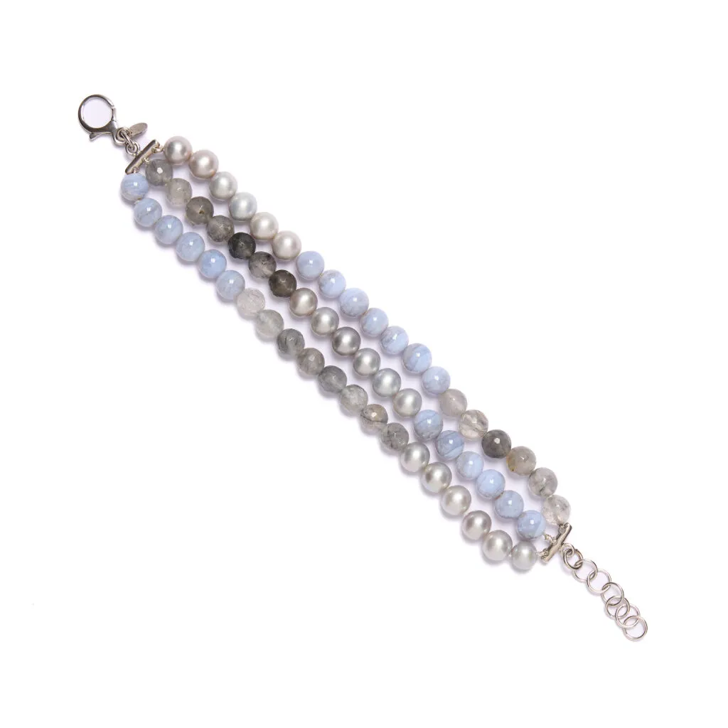 Bracciale infilato in Calcedonio e Quarzo Grigio