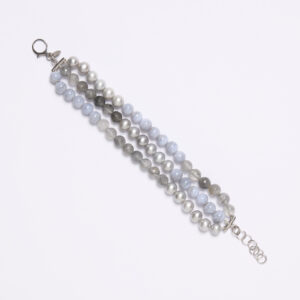 Bracciale infilato in Calcedonio e Quarzo Grigio