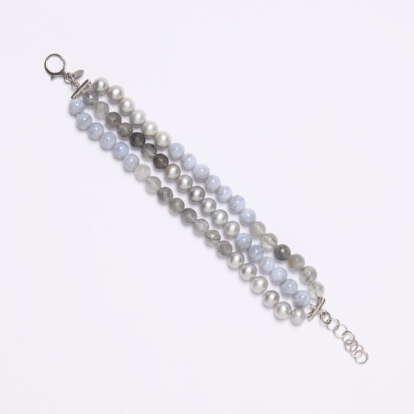 Bracciale infilato in Calcedonio e Quarzo Grigio