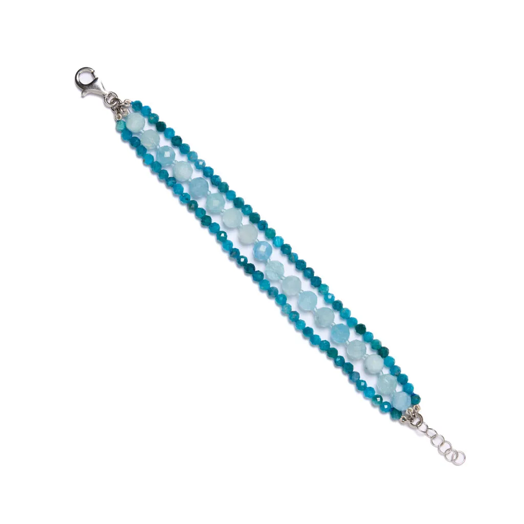 Bracciale a tre fili in Apatite ed Acquamarina