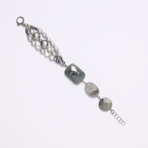 Bracciale rilegato in Occhio di Gatto e Perle