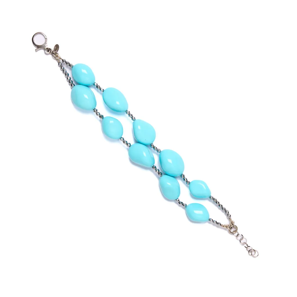 Bracciale a due fili in Ematite e Pasta Turchese