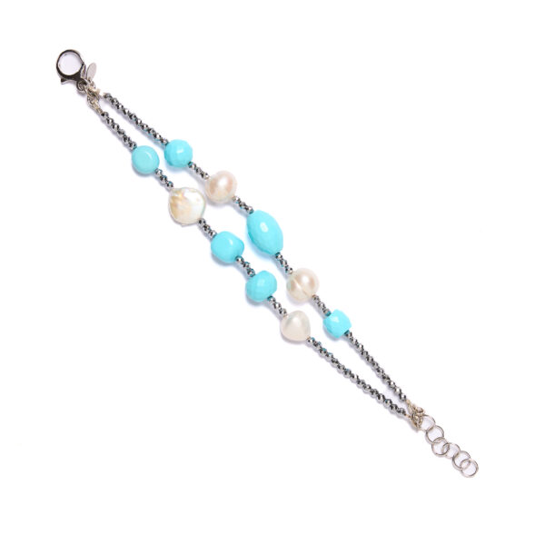 Bracciale a due fili in Ematite e Pasta Turchese