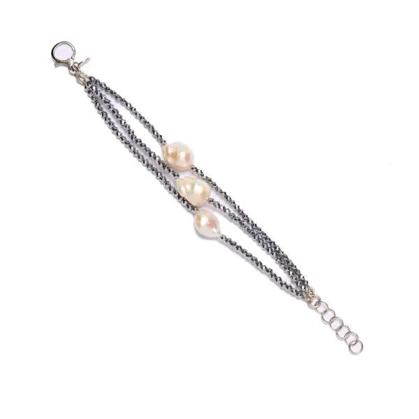 Bracciale a tre fili in Ematite e Perle