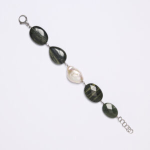 Bracciale in Agata Salvia e Perle