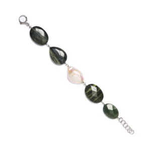Bracciale in Agata Salvia e Perle