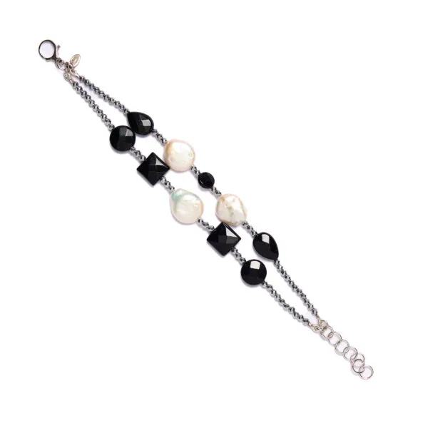 Bracciale in Agata Nera con Perle ed Ematite