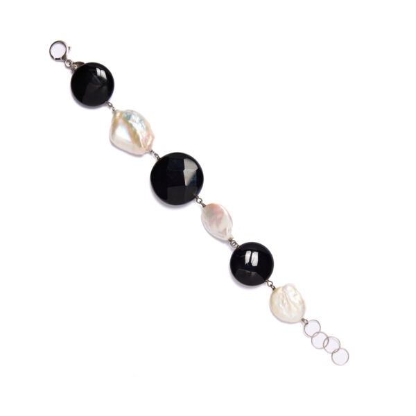Bracciale in Agata Nera e Perle Barocche piatte
