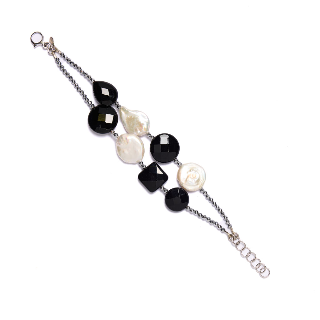 Bracciale in Agata Nera con Perle ed Ematite