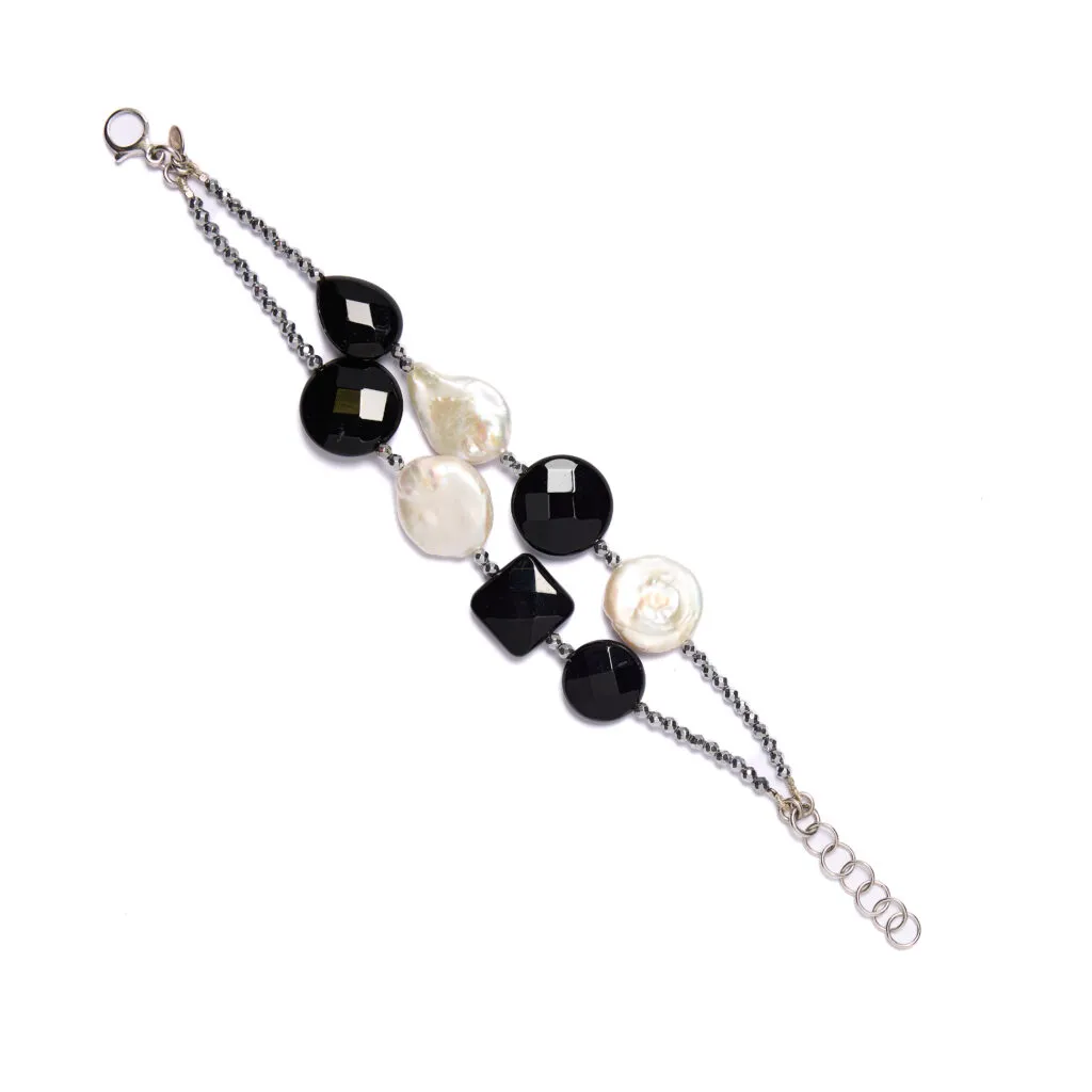 Bracciale in Agata Nera con Perle ed Ematite