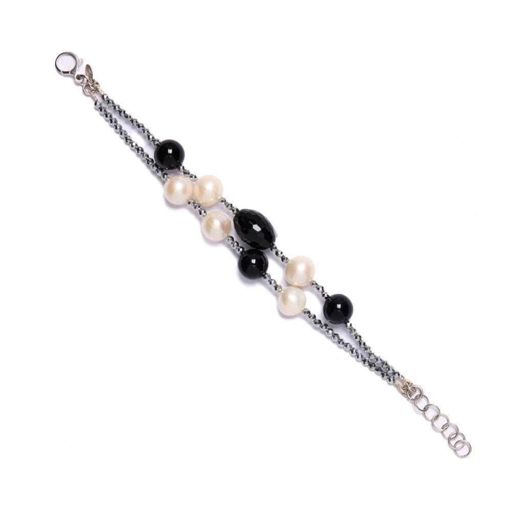Bracciale in Agata Nera con Perle ed Ematite