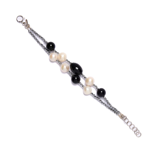 Bracciale in Agata Nera con Perle ed Ematite