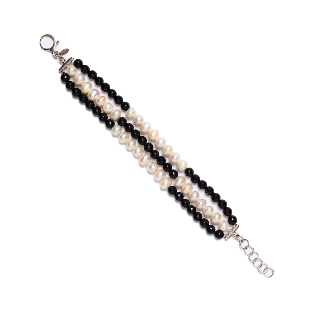 Bracciale e tre fili in Agata Nera e Perle