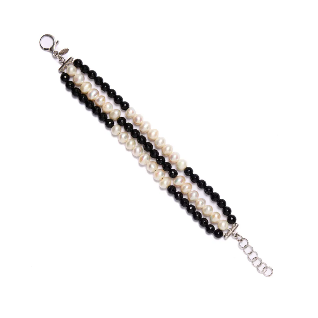 Bracciale e tre fili in Agata Nera e Perle