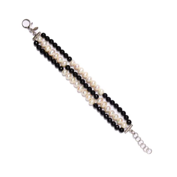 Bracciale e tre fili in Agata Nera e Perle