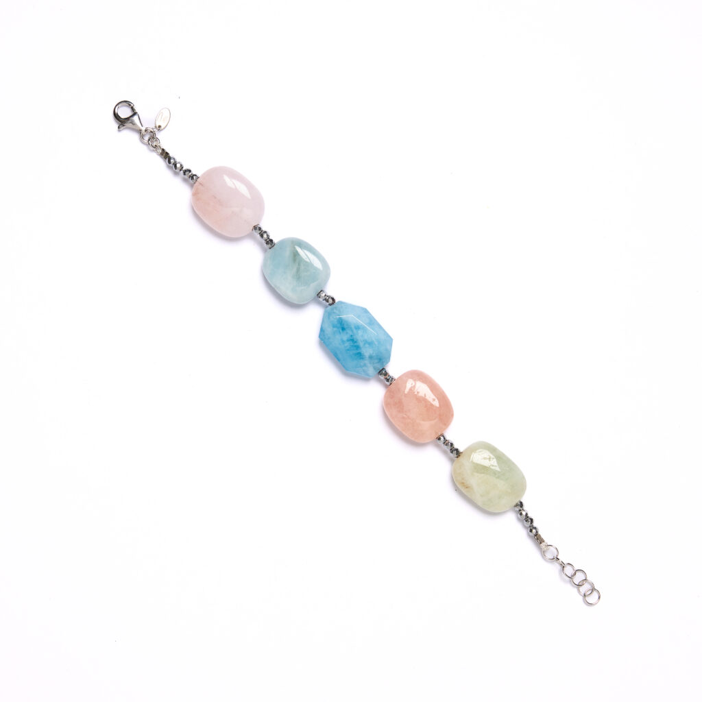 Bracciale infilato in Morganite ed Ematite