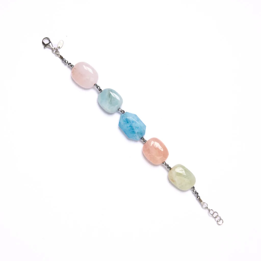 Bracciale infilato in Morganite ed Ematite