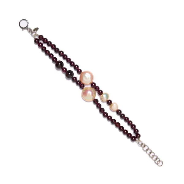 Bracciale infilato in Granato e Perle