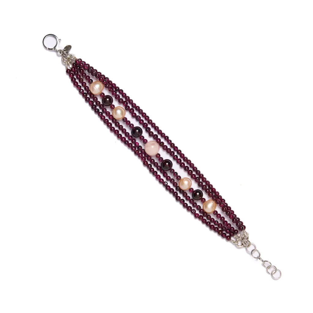 Bracciale infilato in Granato e Perle