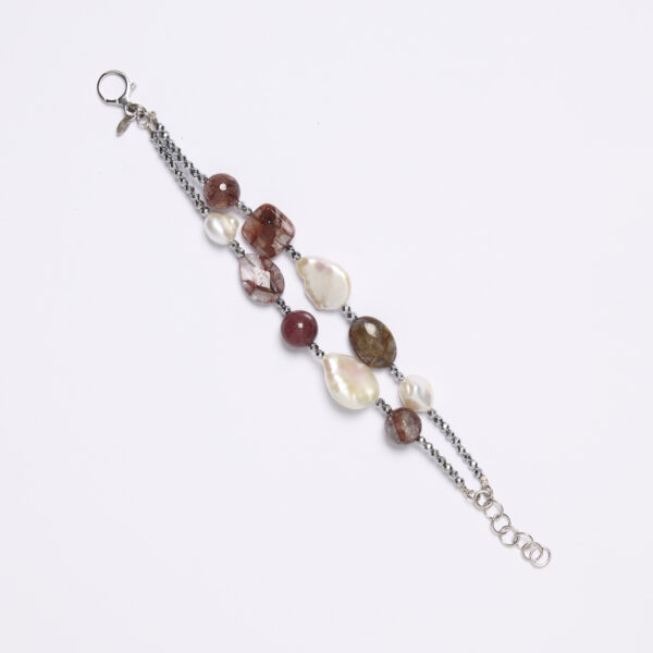 Bracciale infilato in Perle e Quarzo Ematoide