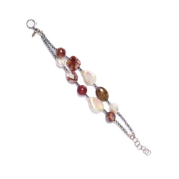 Bracciale infilato in Perle e Quarzo Ematoide