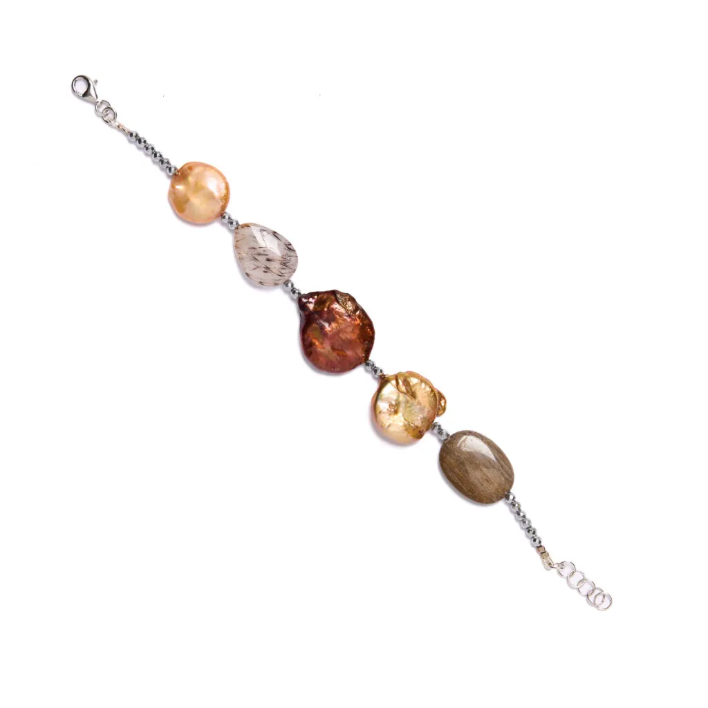 Bracciale infilato in Lodolite e Perle