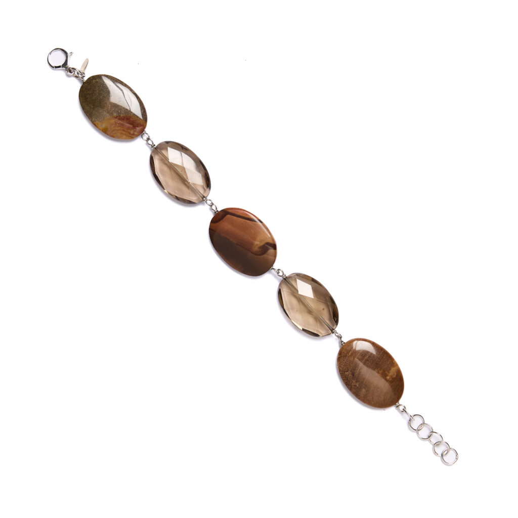 Bracciale rilegato in Quarzo Fumé e Diaspro