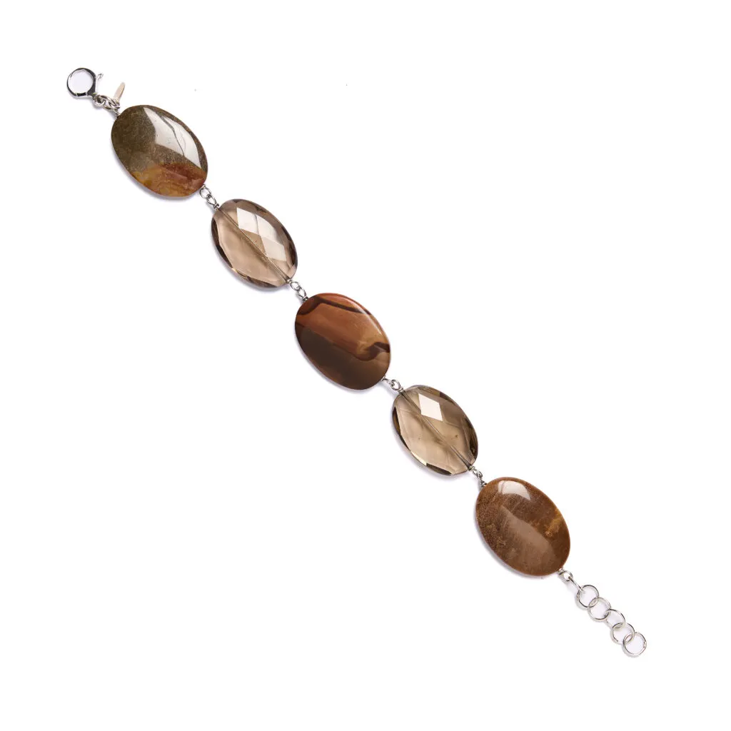 Bracciale rilegato in Quarzo Fumé e Diaspro