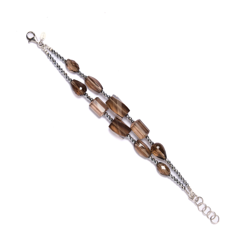 Bracciale infilato in Quarzo Fumé ed Ematite