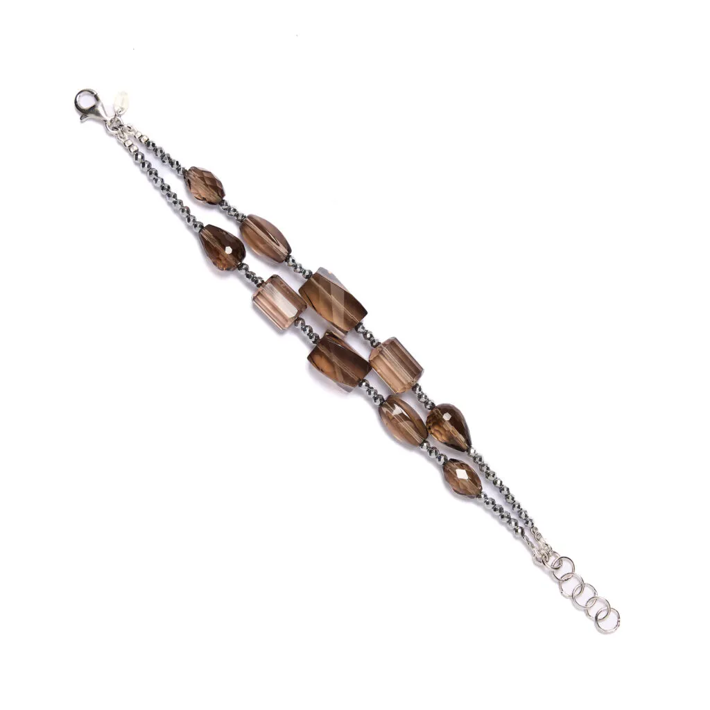 Bracciale infilato in Quarzo Fumé ed Ematite