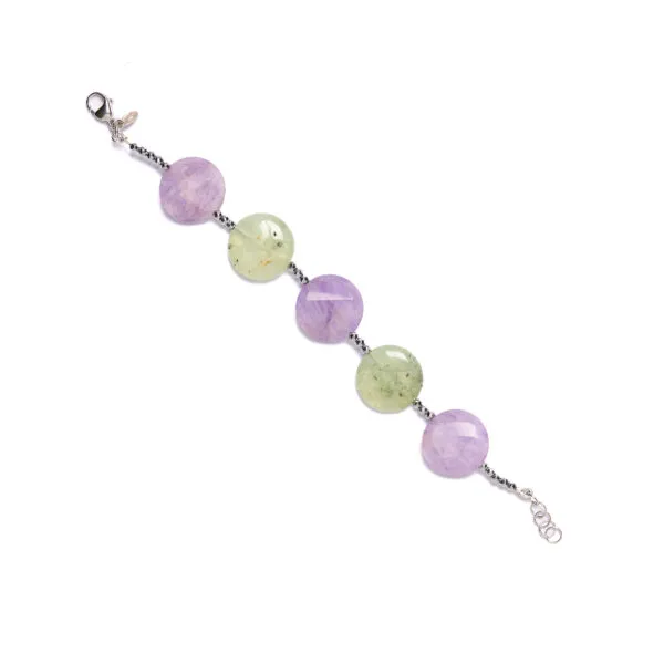 Bracciale infilato in Prehnite ed Ametista