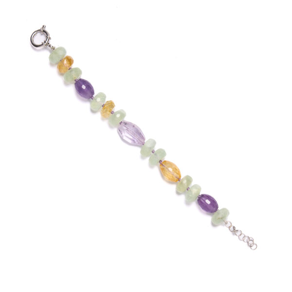 Bracciale infilato in Prehnite, Citrino ed Ametista