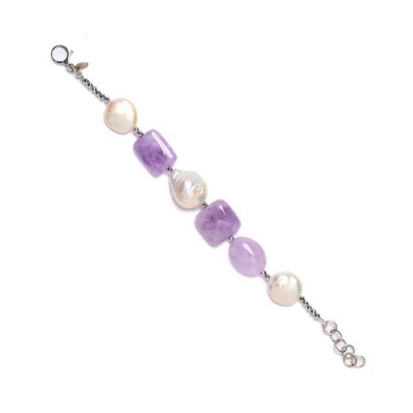 Bracciale infilato in Ametista ed Ematite con Perle