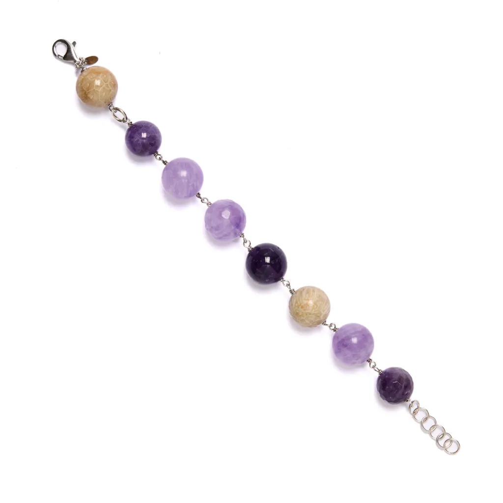 Bracciale rilegato in Ametista e Corallo Fossile