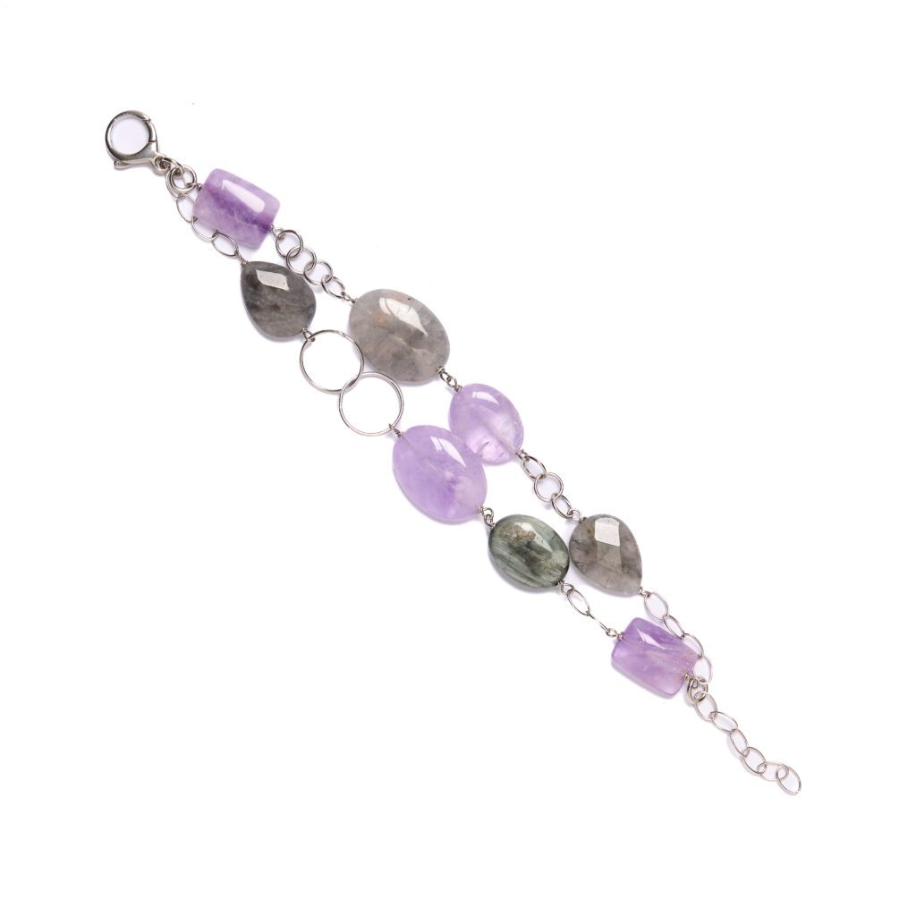 Bracciale rilegato in Ametista e Quarzo Grigio