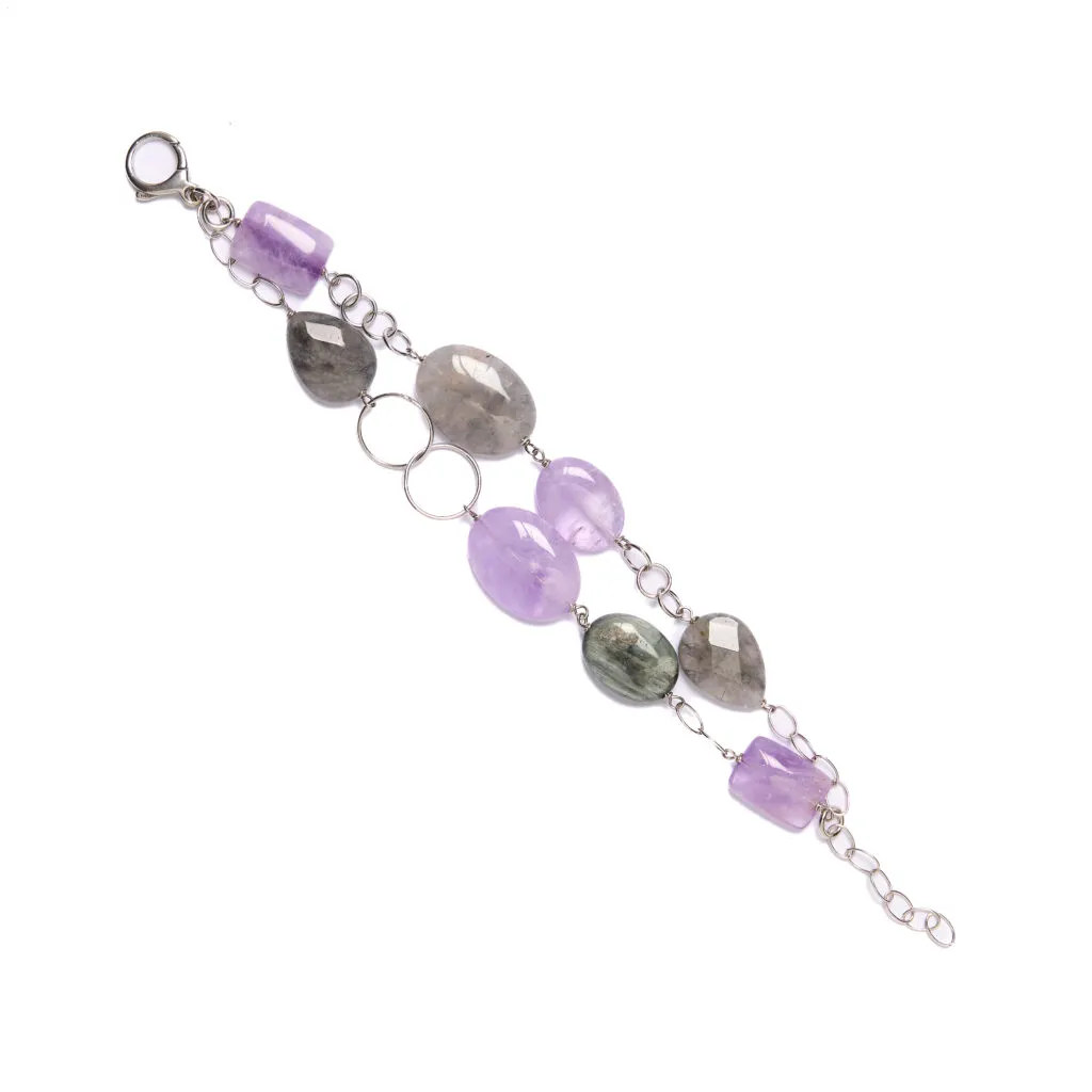 Bracciale rilegato in Ametista e Quarzo Grigio