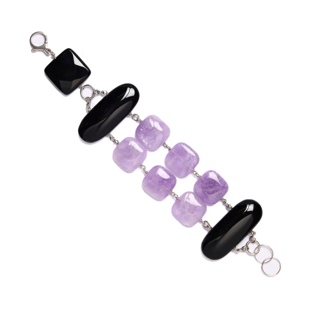 Bracciale rilegato in Ametista ed Agata Nera