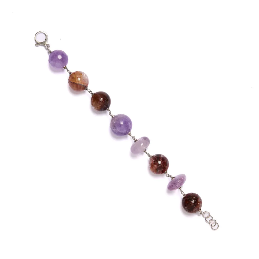 Bracciale rilegato in Ametista e Quarzo Ematoide