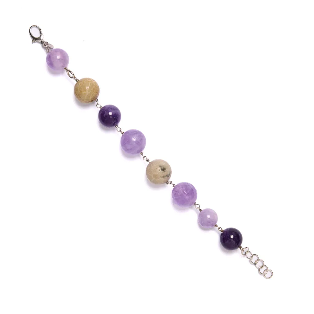 Bracciale rilegato in Ametista e Corallo Fossile
