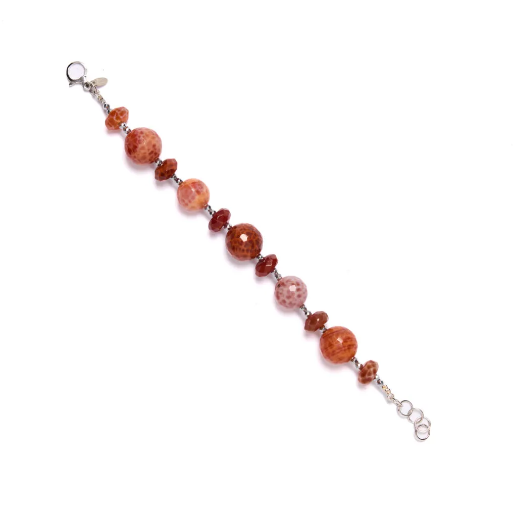 Bracciale in Agata di Fuoco ed Ematite rodiata