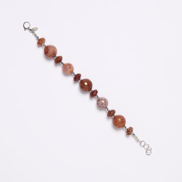 Bracciale in Agata di Fuoco ed Ematite rodiata