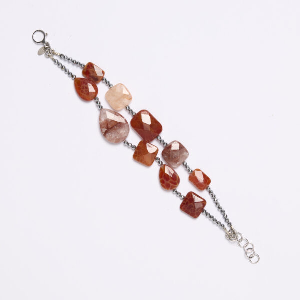 Bracciale a due fili in Agata di Fuoco e Quarzo Ematoide