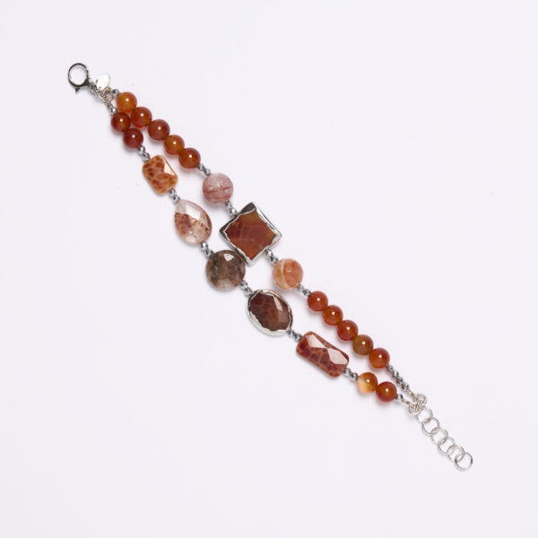 Bracciale a due fili in Agata di Fuoco Scontornata e Corniola
