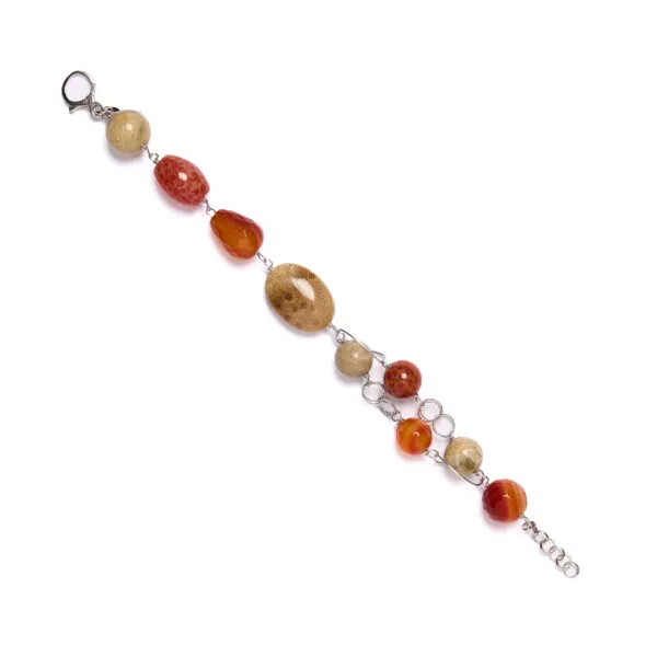 Bracciale in Agata di Fuoco e Corallo Fossile