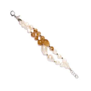 Bracciale a due fili in Quarzo Ematoide Giallo e Perle