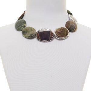Collana corta in diaspro Landscape ed Agata Salvia