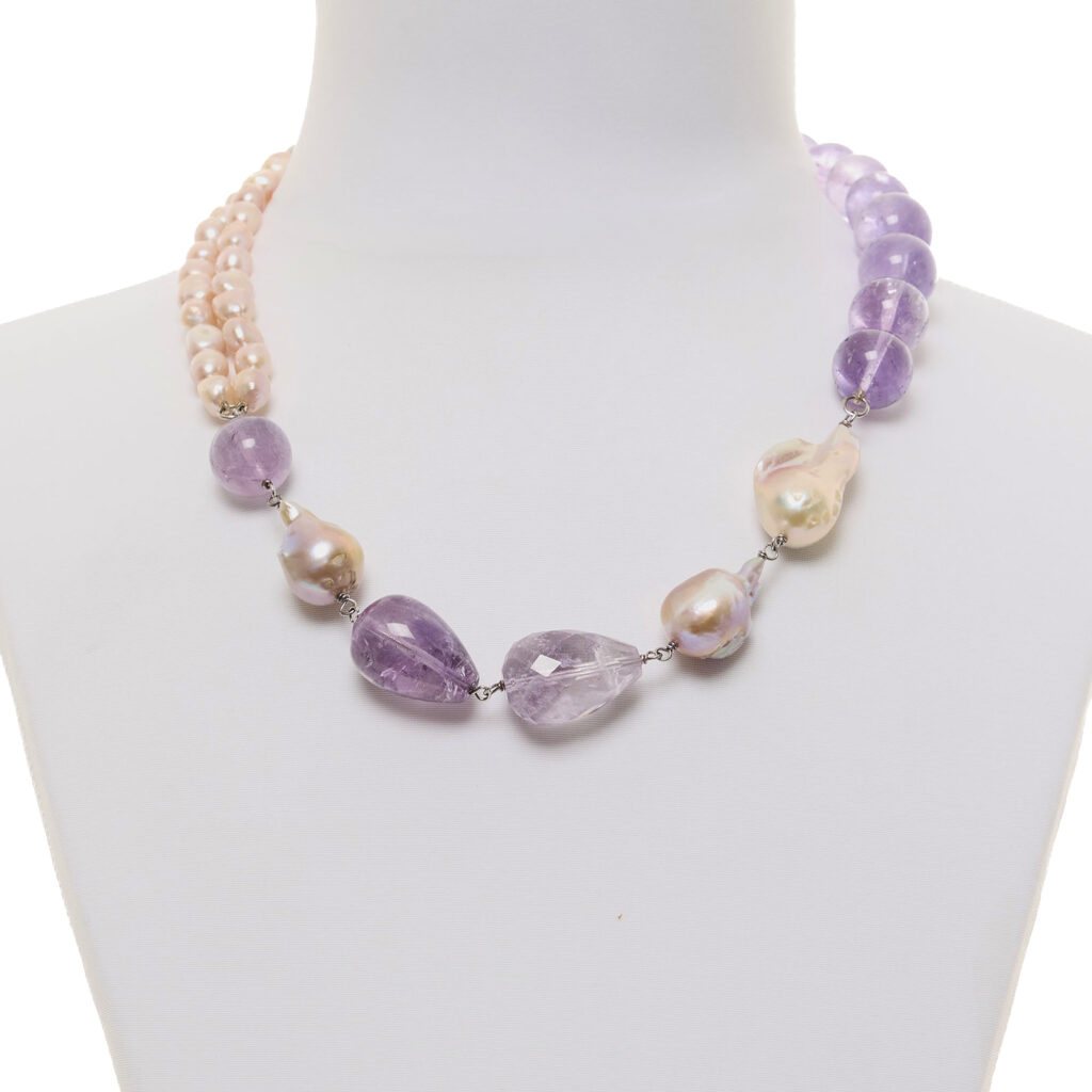 Collana corta in Ametista e Perle rosate