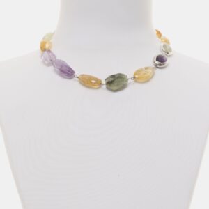 Collana in Citrino, Ametista e Prehnite, con scontornato